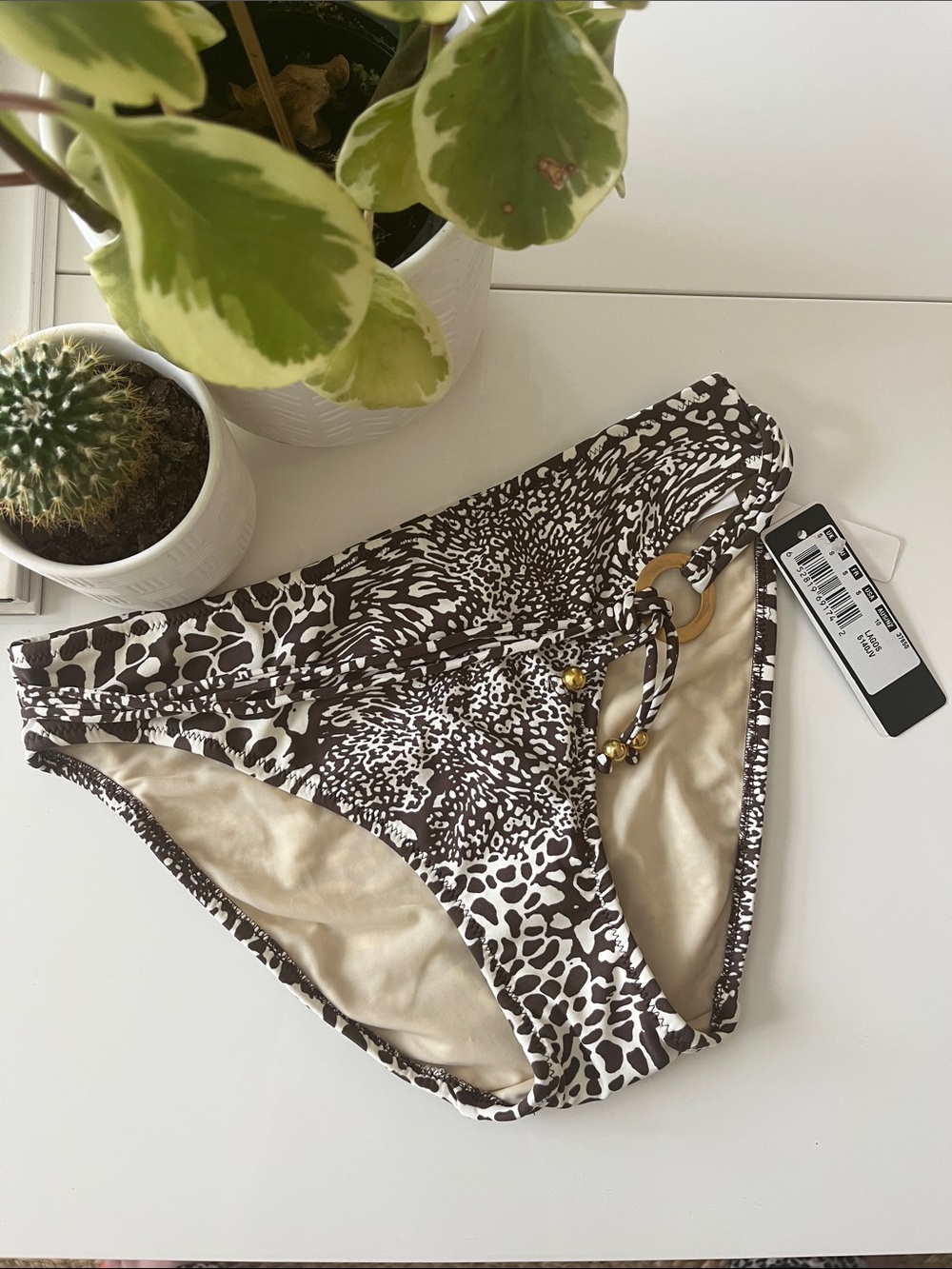 NWT Fantasie Brown & Cream Leopard-Print Bikini Bottom in Lagos print